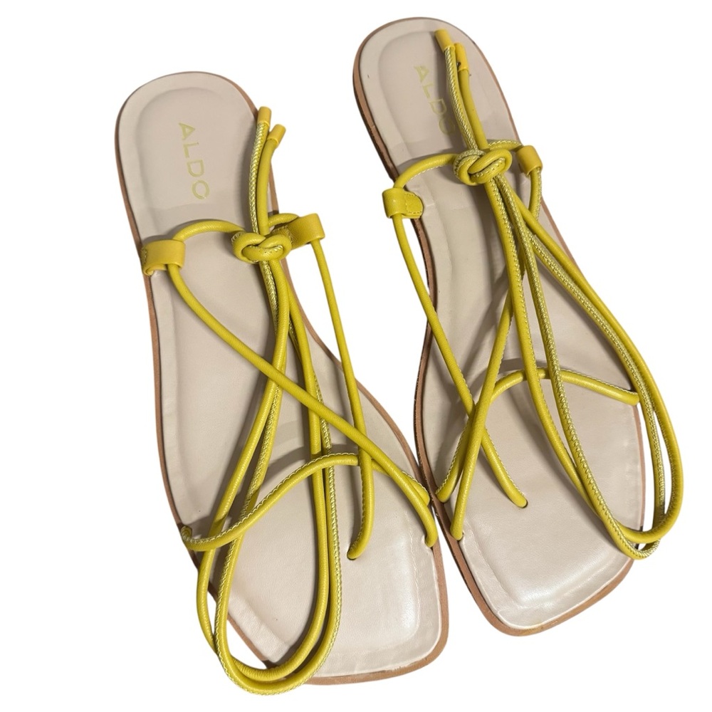 Aldo Women's Yellow Strappy Sandals ALDO Yellow Lace-Up Flat Sandals Size 9